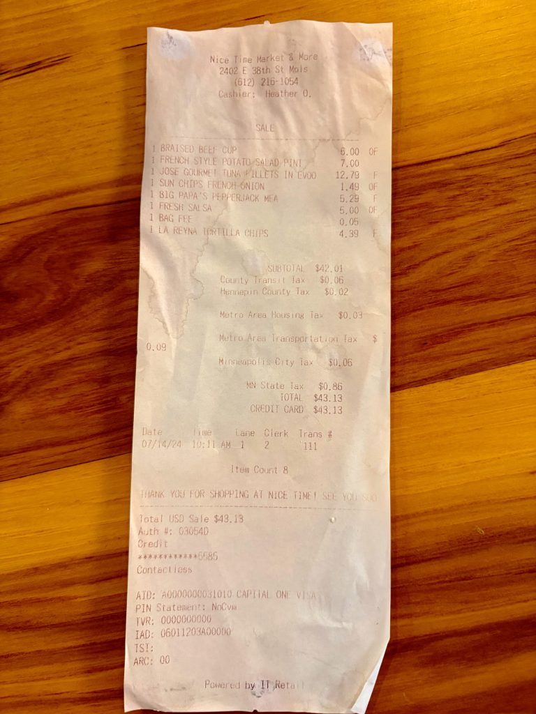 Nice Time Receipt from 2024